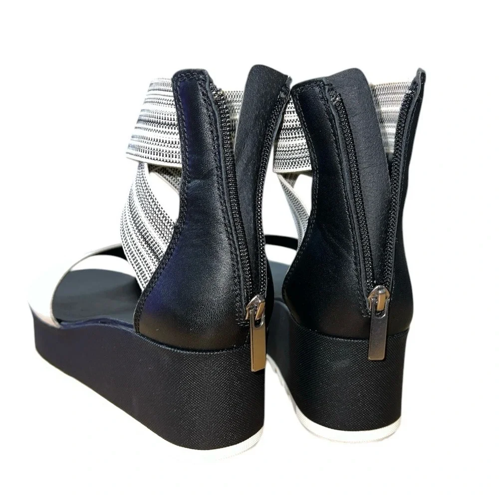 Sorel Cameron Flatform Sandals Women 9 Black White Excellent Wedge Platform Zip